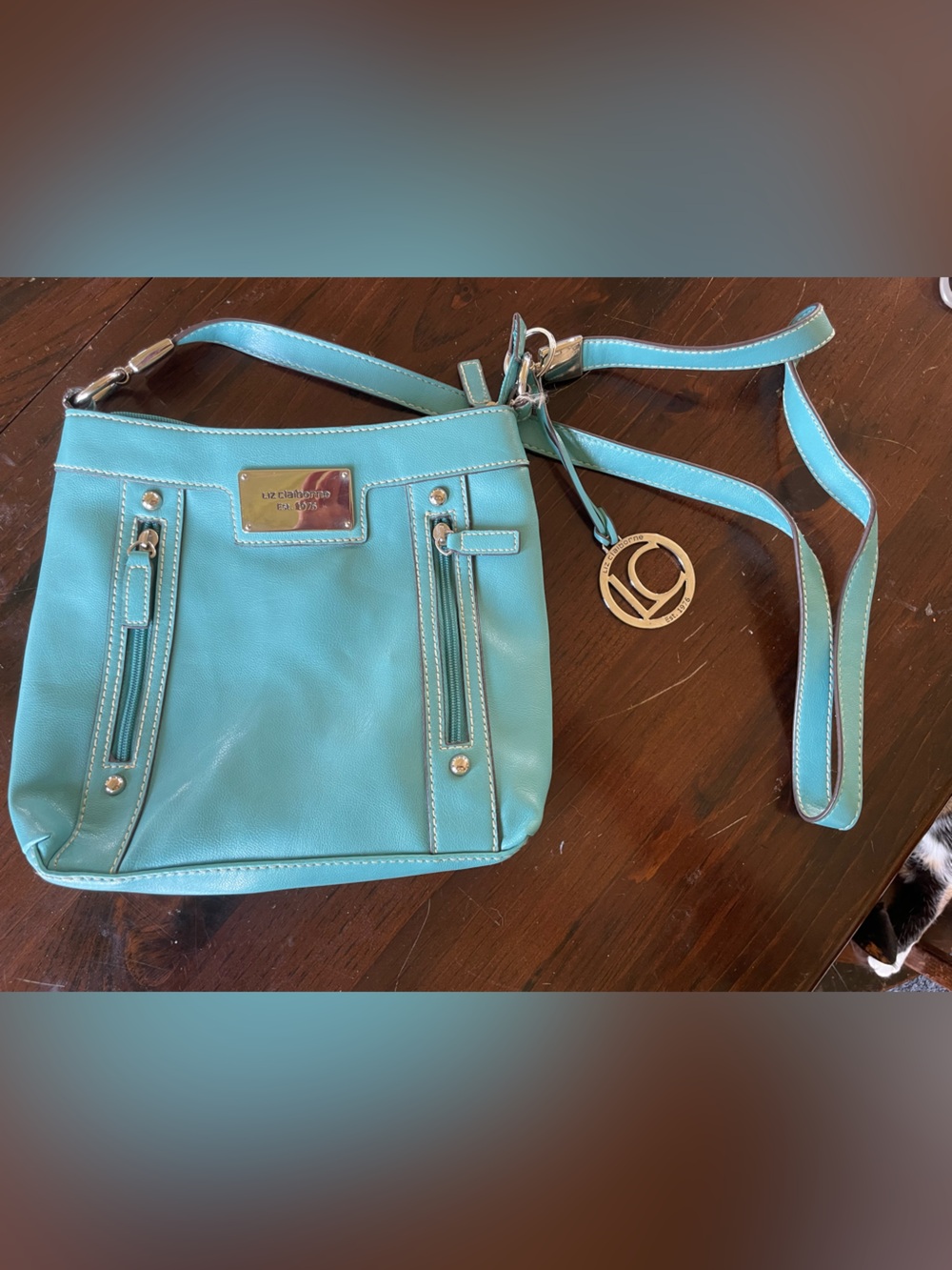 Liz Claiborne Turquoise Crossbody Bag with Silver Hardware
